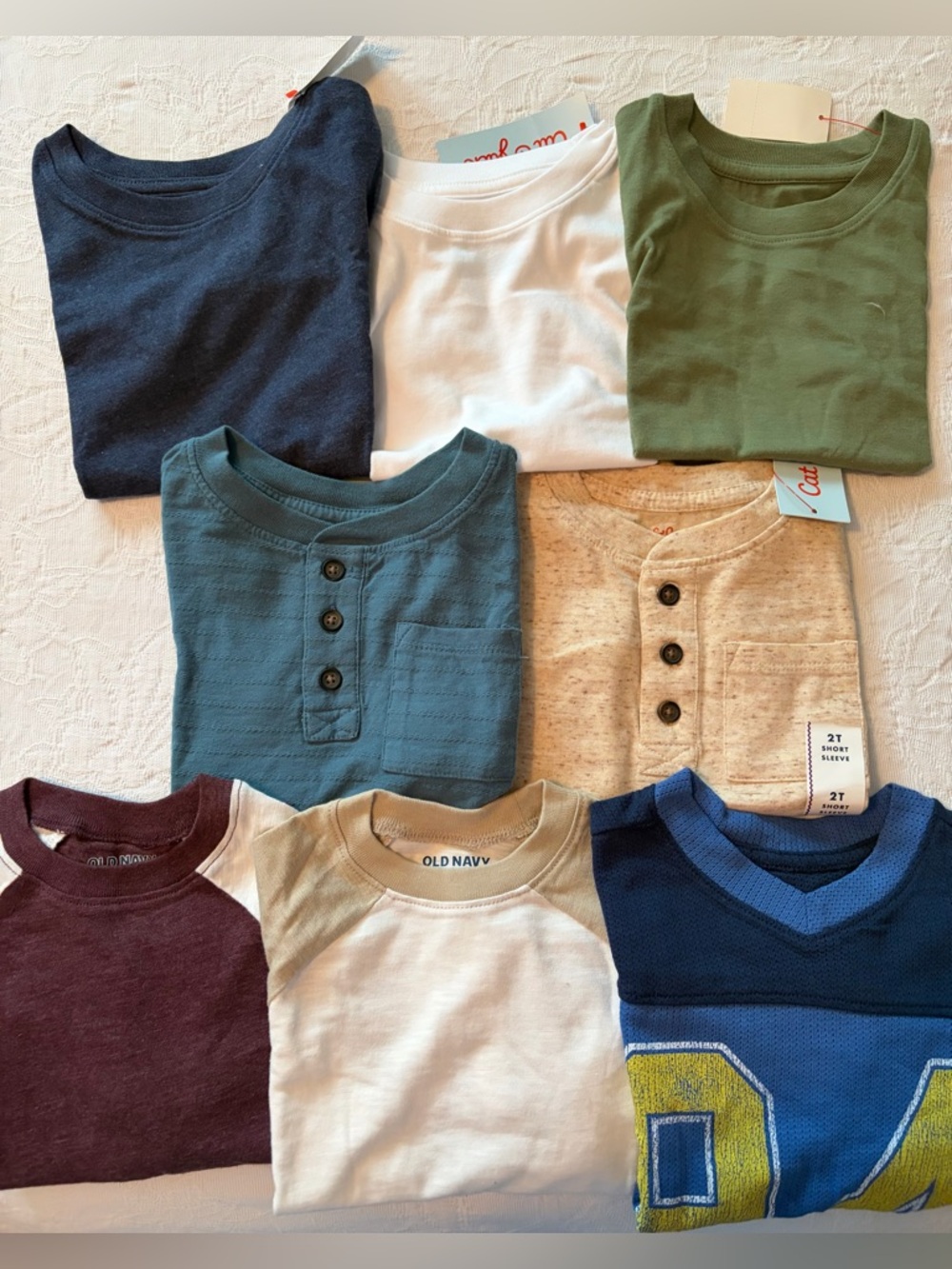 Old Navy/Cat & Jack new 2T Boys' Tee Pack (8)- Blue, Green, White, Tan & Navy